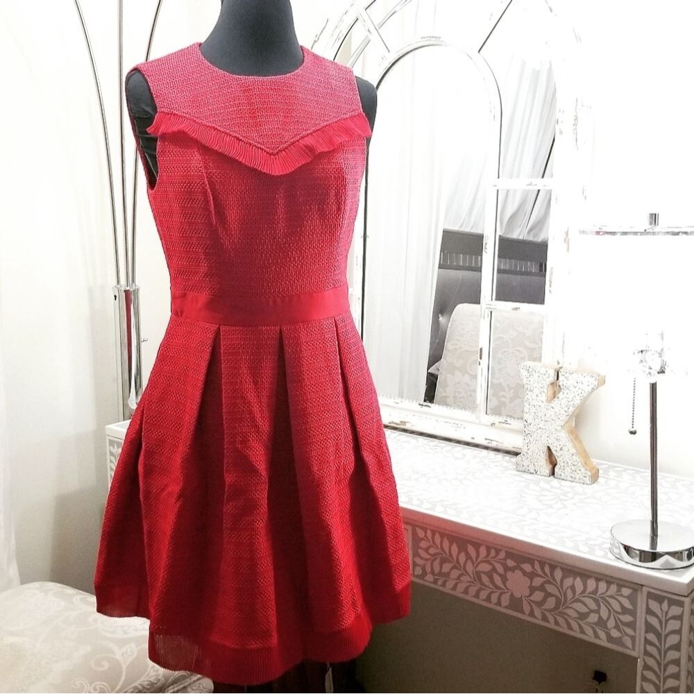 🍒NWT🍒 TED BAKER TWEED RED SKATER DRESS